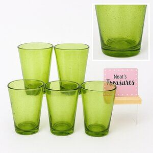 Hand-Blown Weighted Base Flared Artisan Mexico Lime Green Glass Tumbler Set of 5